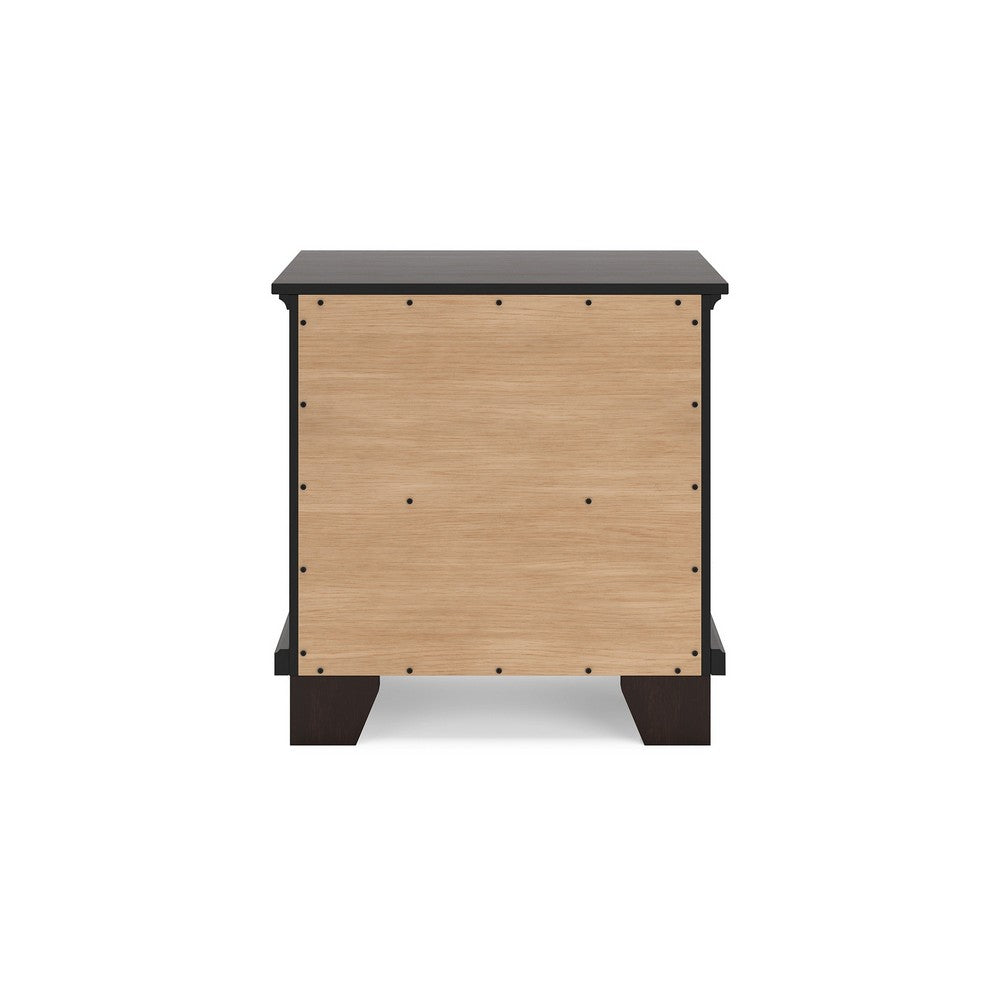 Teno Nightstand, 2 Drawers, Nickel Handles, Dark Brown Solid Hardwood