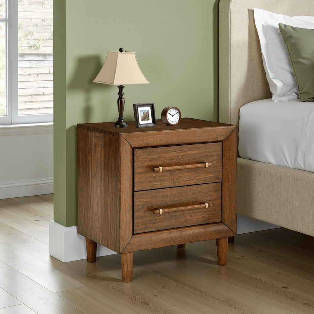 Jeyn Nightstand, 2 Drawers, Traditional Dark Brown Solid Hardwood