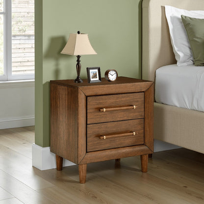 Jeyn Nightstand, 2 Drawers, Traditional Dark Brown Solid Hardwood