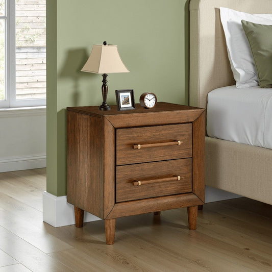 Jeyn Nightstand, 2 Drawers, Traditional Dark Brown Solid Hardwood
