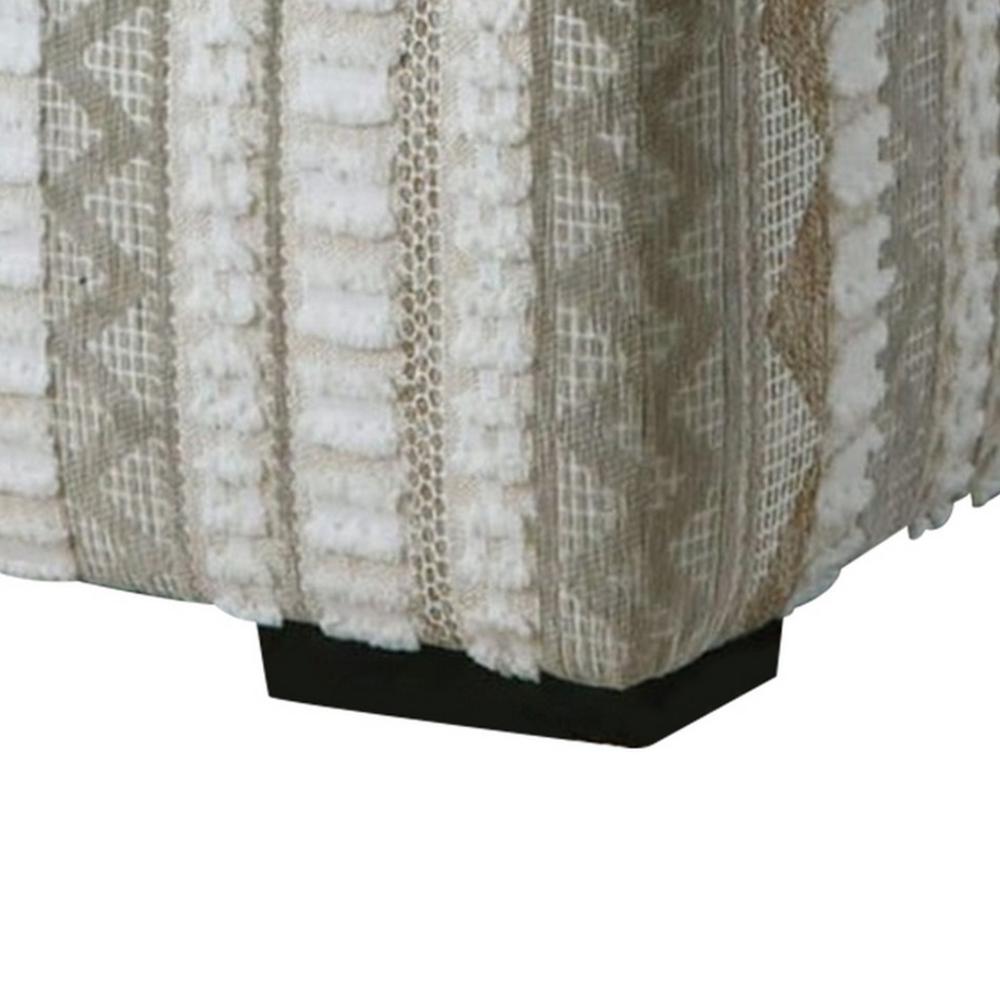 Phan Ottoman, Plush Ivory Chenille, Elegant Lined Pattern, 41 Inch