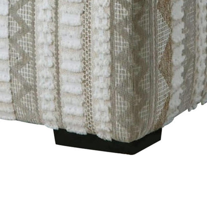 Phan Ottoman, Plush Ivory Chenille, Elegant Lined Pattern, 41 Inch