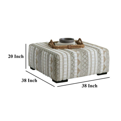 Phan Ottoman, Plush Ivory Chenille, Elegant Lined Pattern, 41 Inch