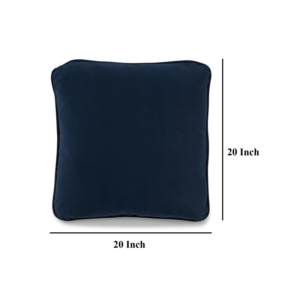 Wali Square Accent Throw Pillow, 20 Inch, Feather Fill, Blue Polyester