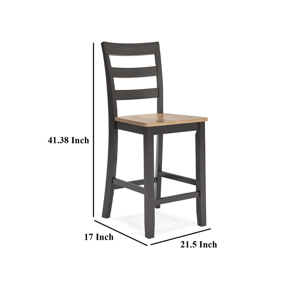Gasy Counter Height Chair Set of 2, 24 Inch Dark Brown, Contoured Seat