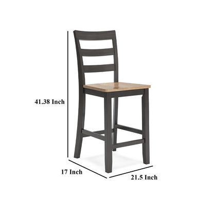 Gasy Counter Height Chair Set of 2, 24 Inch Dark Brown, Contoured Seat