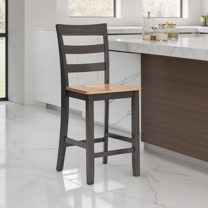 Gasy Counter Height Chair Set of 2, 24 Inch Dark Brown, Contoured Seat