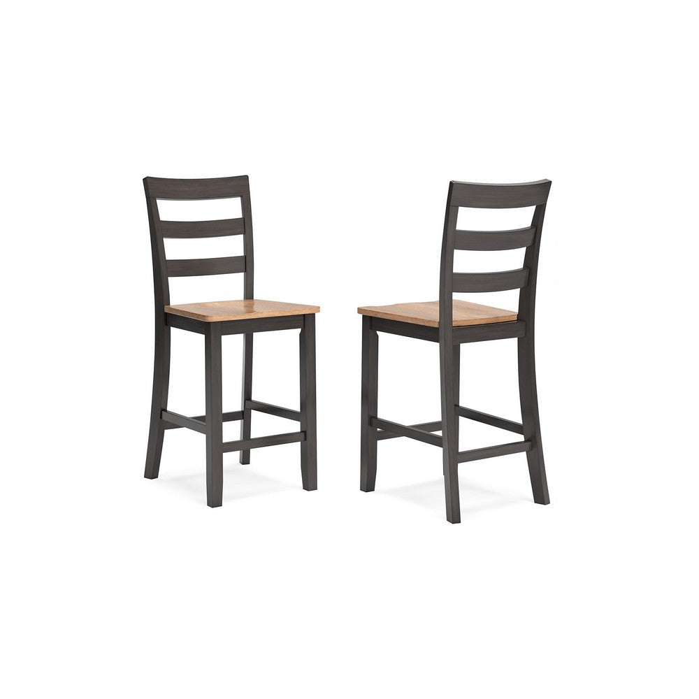 Gasy Counter Height Chair Set of 2, 24 Inch Dark Brown, Contoured Seat