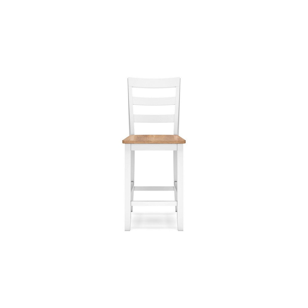 Gasy Counter Chair Set of 2, 24 Inch White Brown Solid Mango Wood