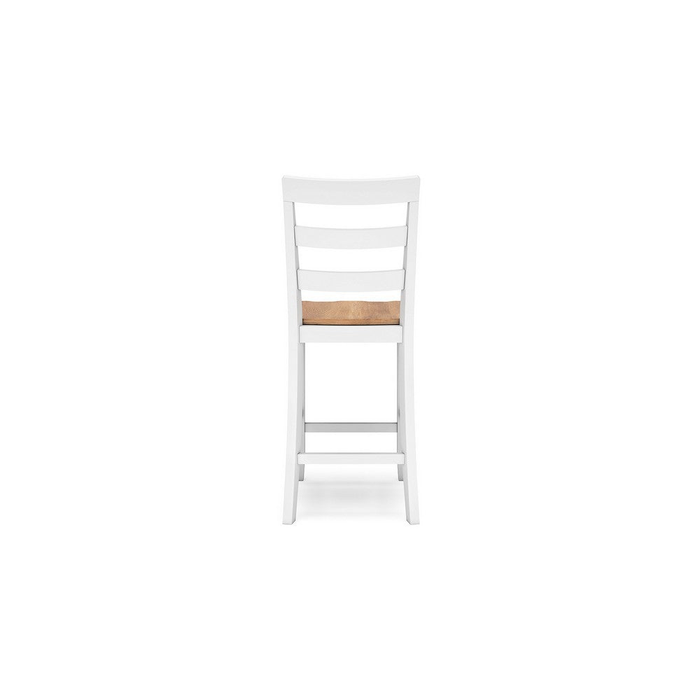 Gasy Counter Chair Set of 2, 24 Inch White Brown Solid Mango Wood