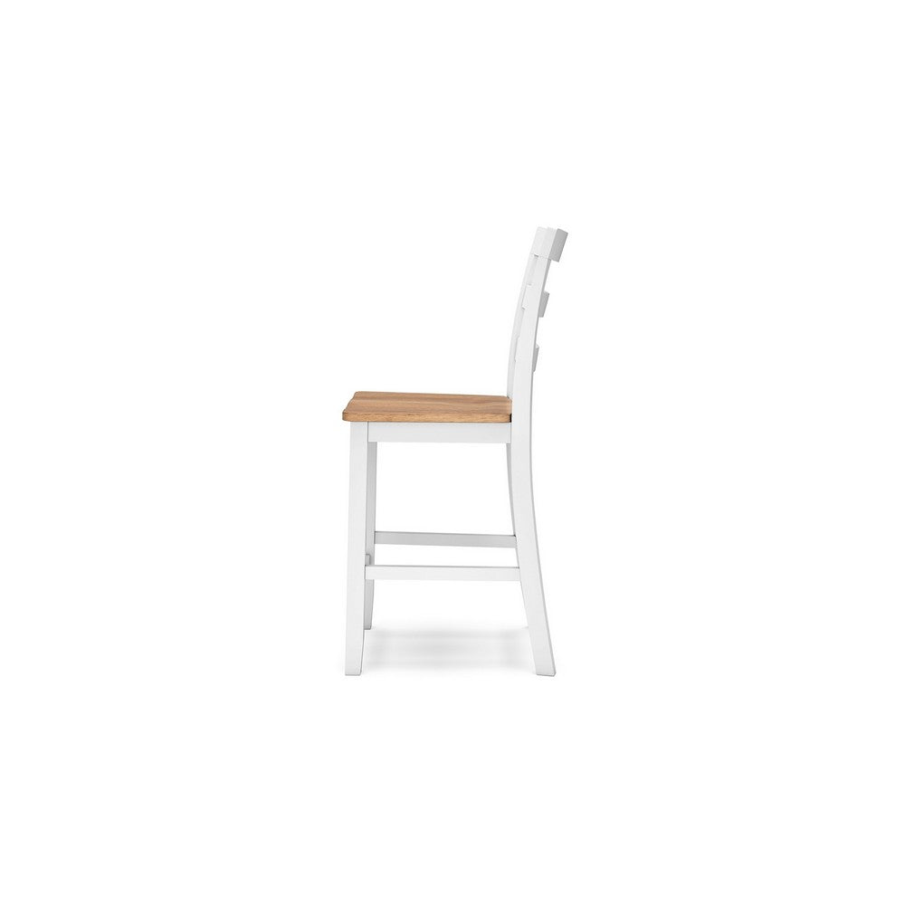 Gasy Counter Chair Set of 2, 24 Inch White Brown Solid Mango Wood