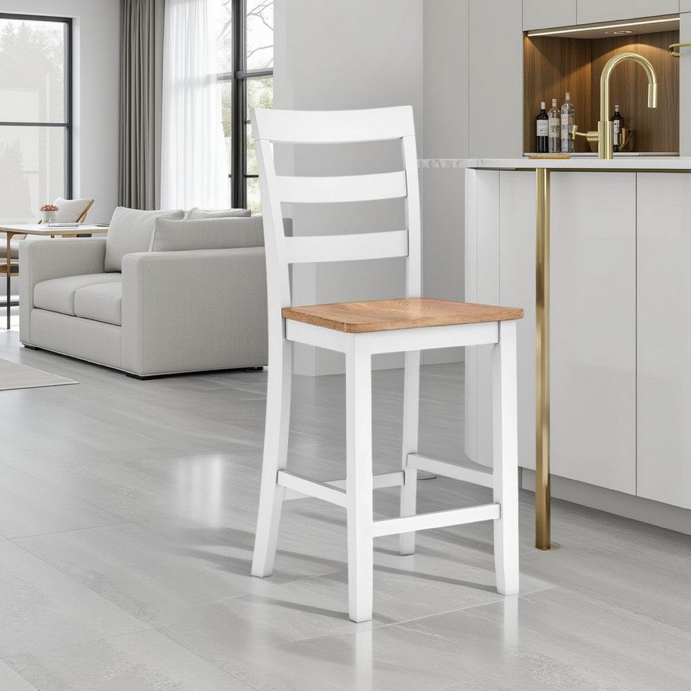 Gasy Counter Chair Set of 2, 24 Inch White Brown Solid Mango Wood