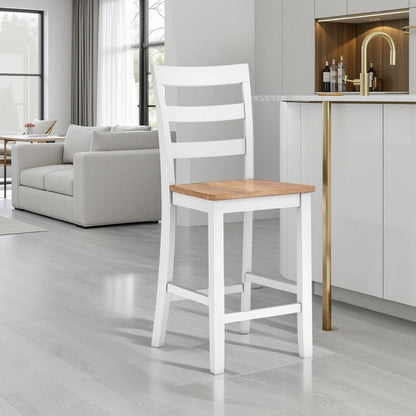 Gasy Counter Chair Set of 2, 24 Inch White Brown Solid Mango Wood