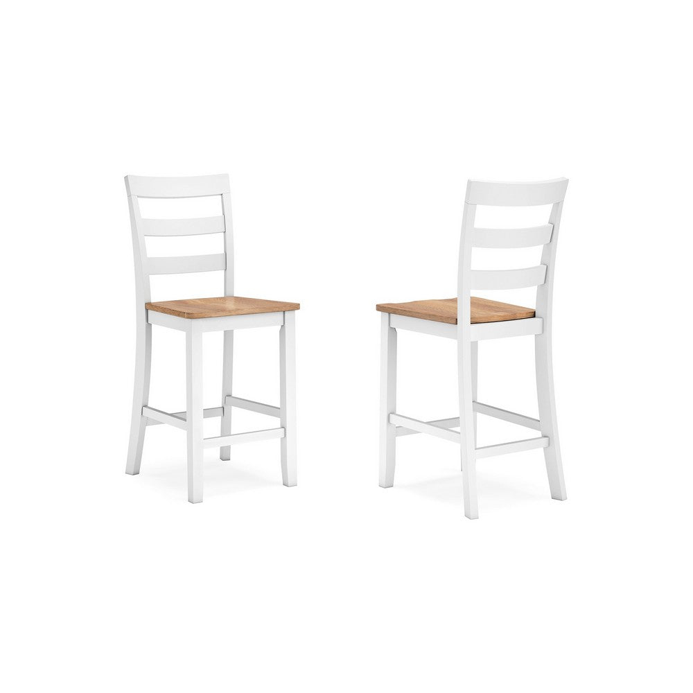 Gasy Counter Chair Set of 2, 24 Inch White Brown Solid Mango Wood