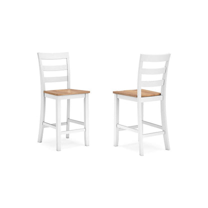 Gasy Counter Chair Set of 2, 24 Inch White Brown Solid Mango Wood