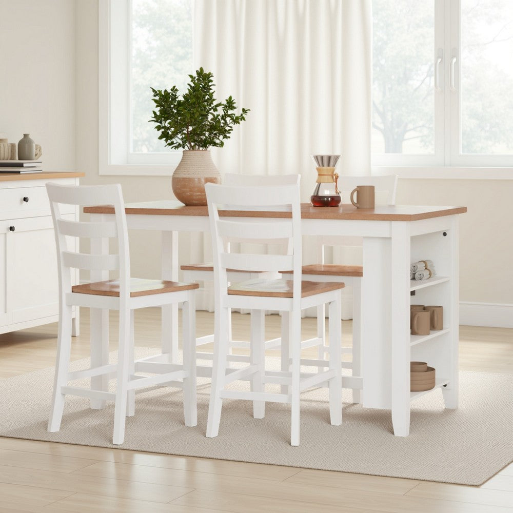 Gasy Counter Height Dining Table, 60 Inch White Brown Mango Wood