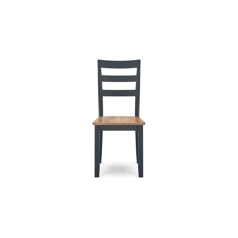 Gasy Dining Side Chair Set of 2, Dark Blue Solid Wood Brown Mango Seat