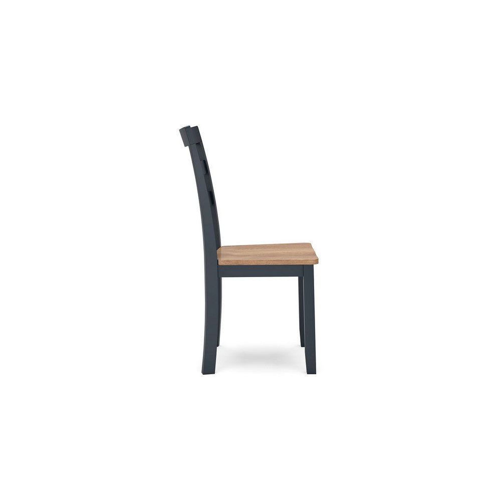 Gasy Dining Side Chair Set of 2, Dark Blue Solid Wood Brown Mango Seat