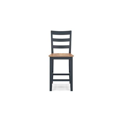 Gasy Counter Height Chair Set of 2, Dark Blue Solid Wood, Brown Seat