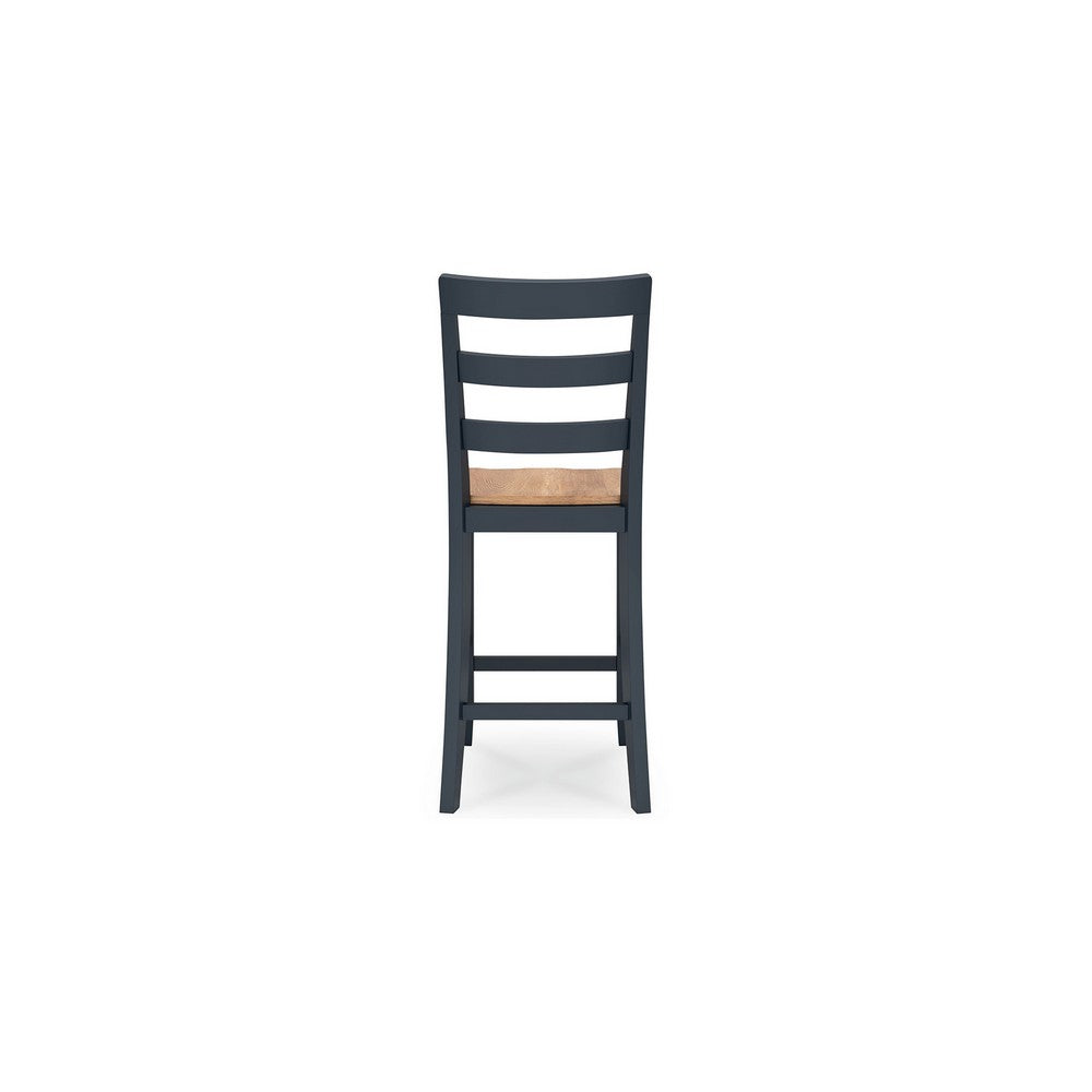 Gasy Counter Height Chair Set of 2, Dark Blue Solid Wood, Brown Seat