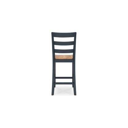 Gasy Counter Height Chair Set of 2, Dark Blue Solid Wood, Brown Seat