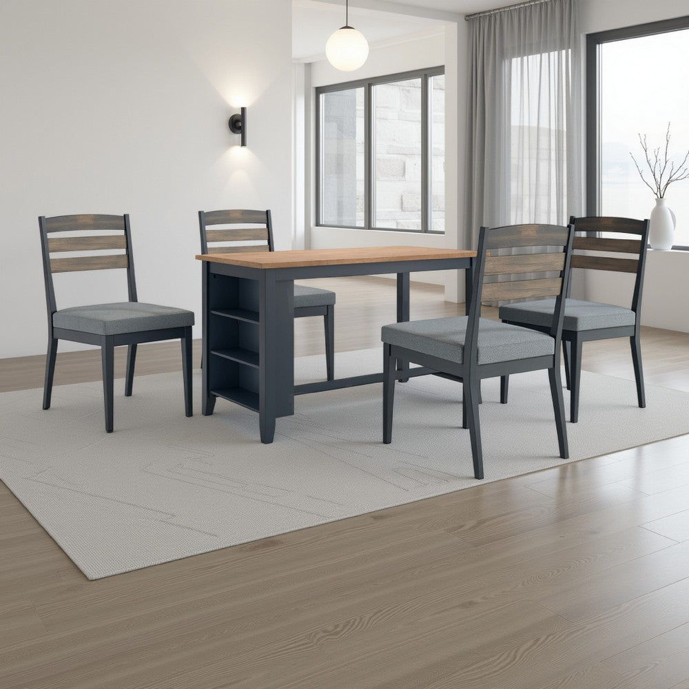 Gasy Counter Height Dining Table, 60 Inch, Dark Blue Brown Mango Wood