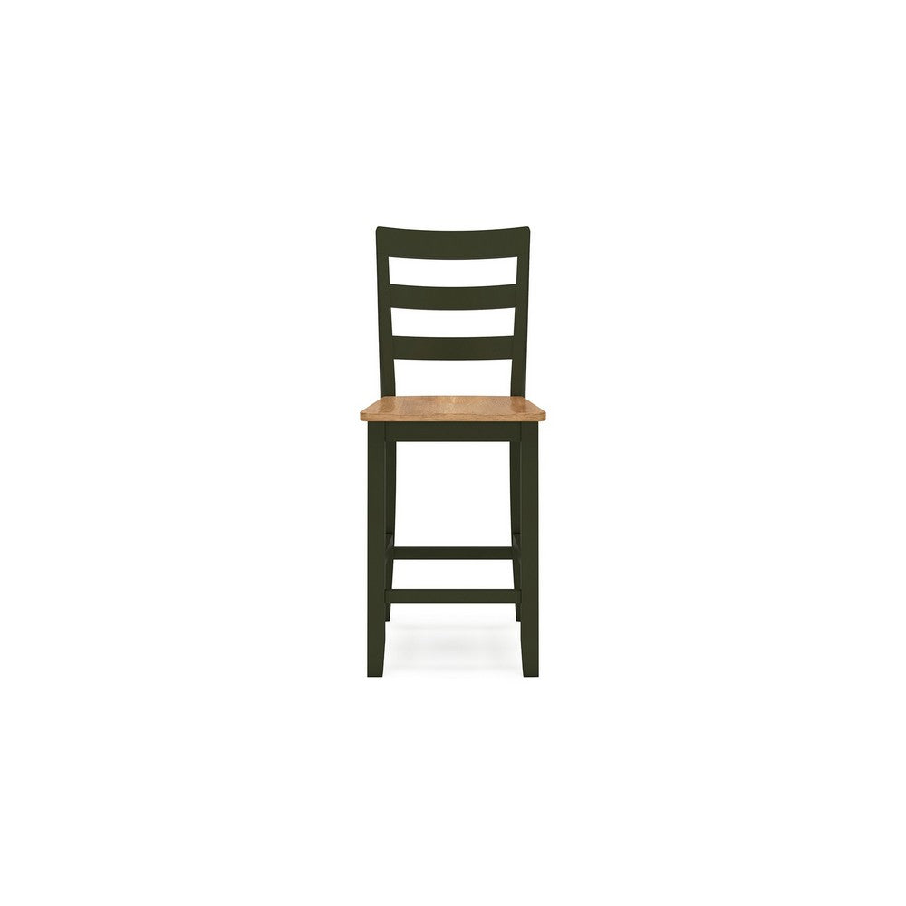 Gasy Counter Height Chair Set of 2, Dark Green Solid Wood, Brown Seat