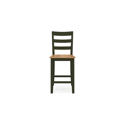 Gasy Counter Height Chair Set of 2, Dark Green Solid Wood, Brown Seat