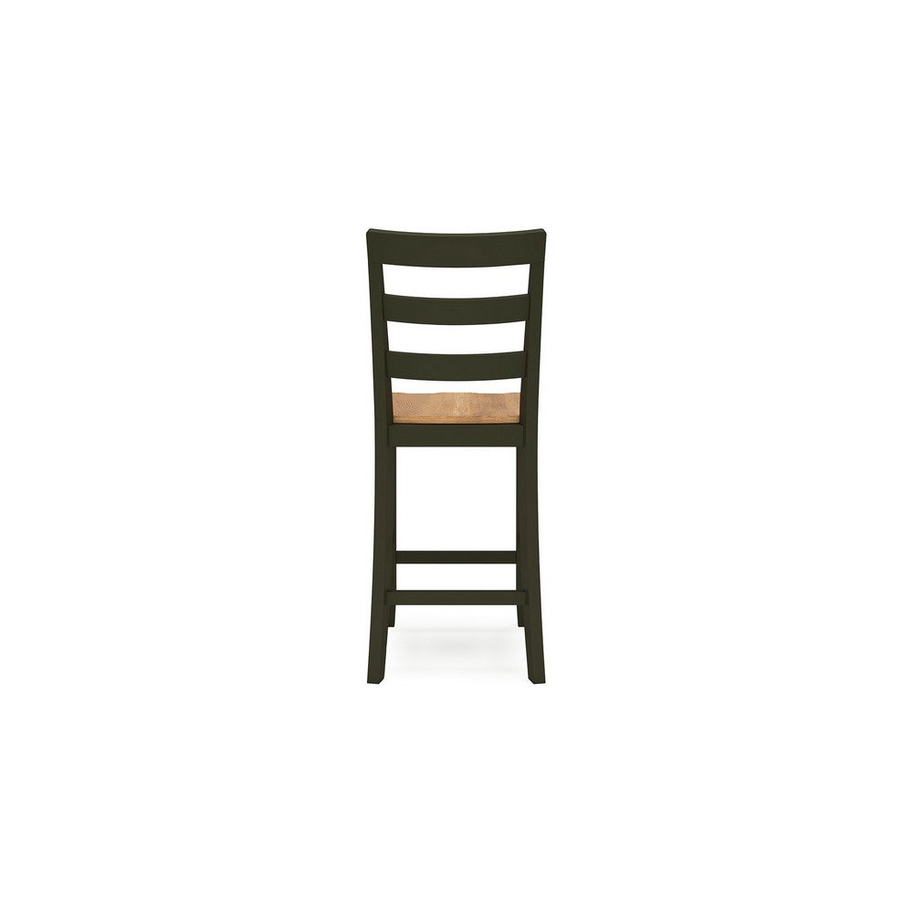 Gasy Counter Height Chair Set of 2, Dark Green Solid Wood, Brown Seat