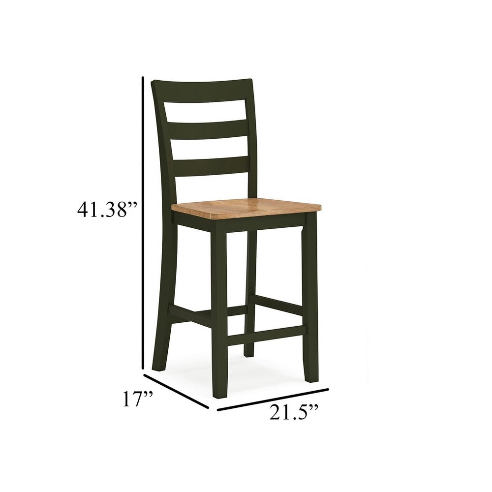 Gasy Counter Height Chair Set of 2, Dark Green Solid Wood, Brown Seat