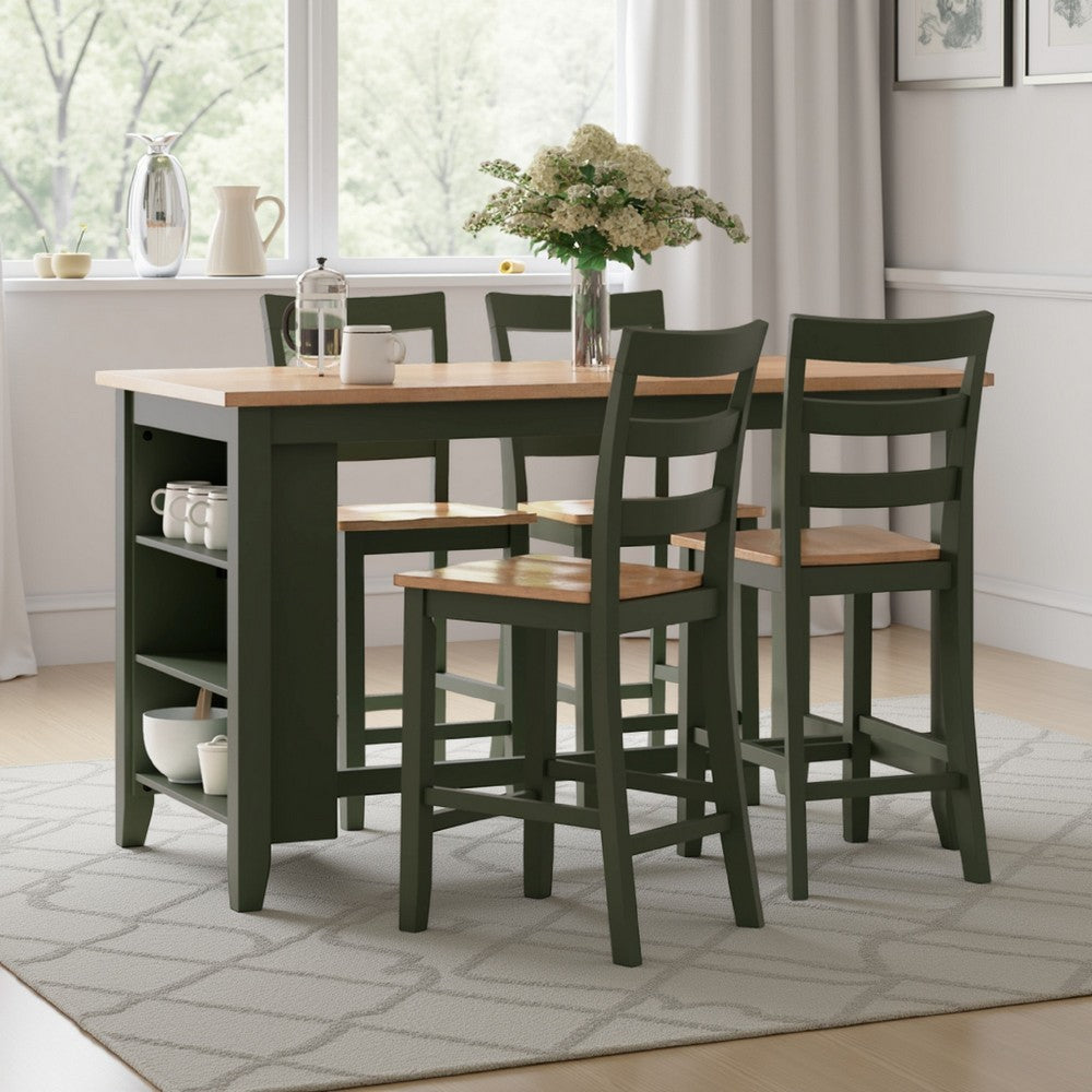 Gasy Counter Height Dining Table, 60 Inch, Green Mango Wood, Brown