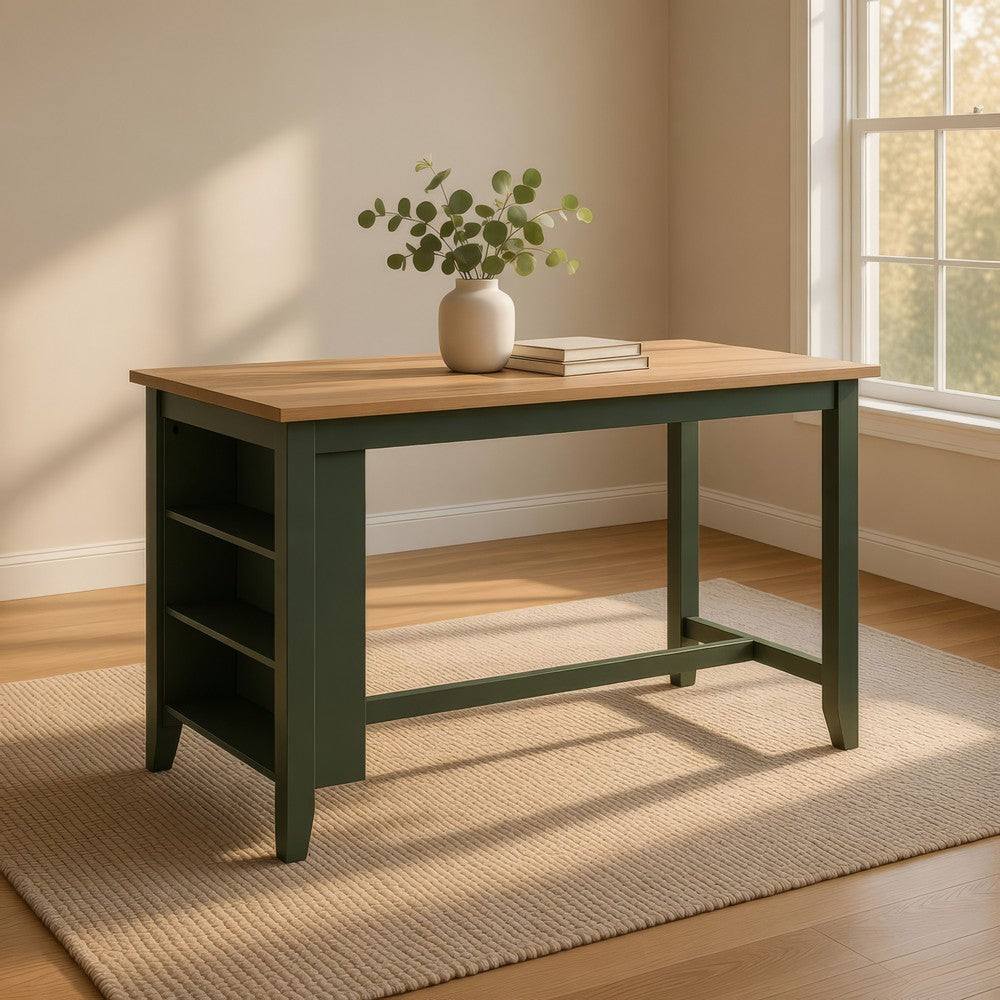 Gasy Counter Height Dining Table, 60 Inch, Green Mango Wood, Brown