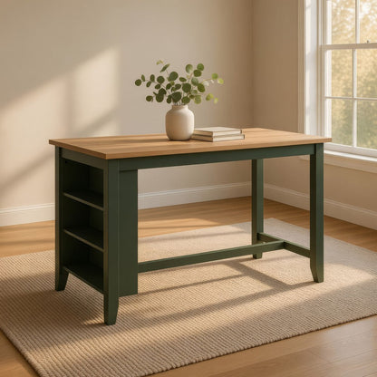 Gasy Counter Height Dining Table, 60 Inch, Green Mango Wood, Brown