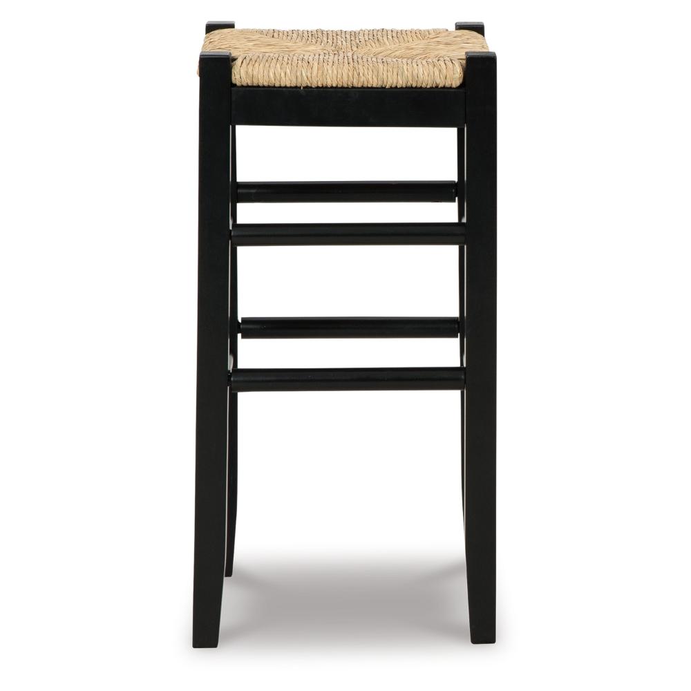 Anya Set of 2 Bar Height Stools, Woven Seagrass Seat, 30 Inch, Black Wood Frame