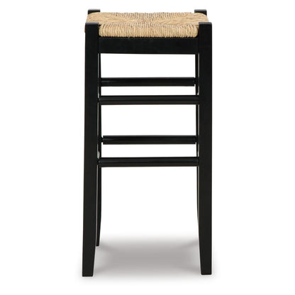 Anya Set of 2 Bar Height Stools, Woven Seagrass Seat, 30 Inch, Black Wood Frame