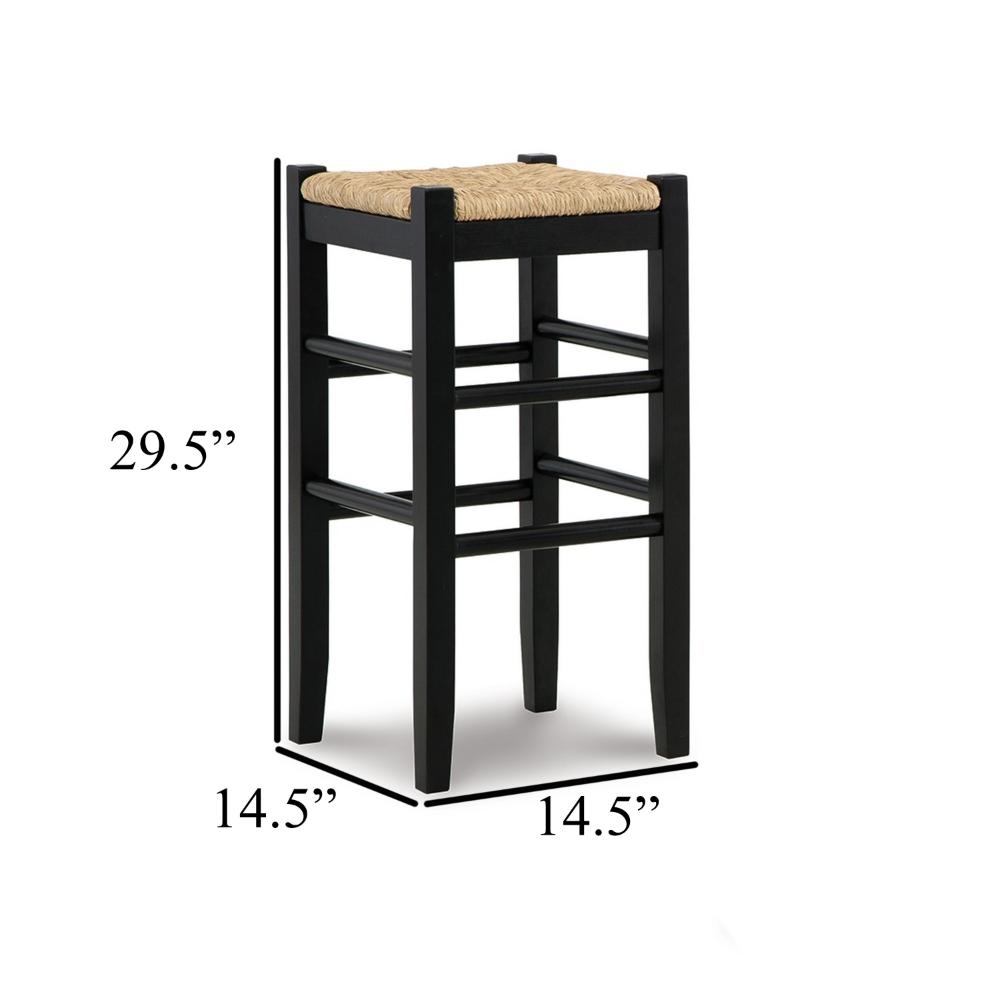 Anya Set of 2 Bar Height Stools, Woven Seagrass Seat, 30 Inch, Black Wood Frame