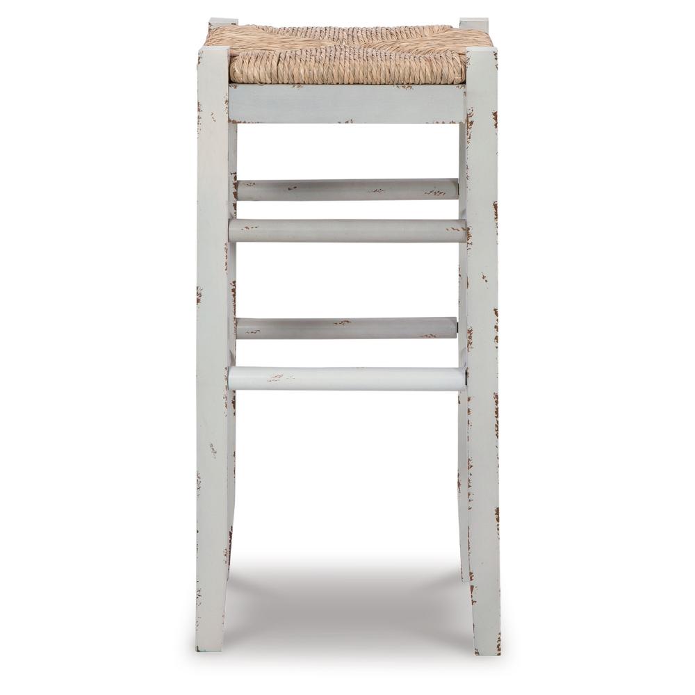 Anya Bar Height Stool Set of 2, Brown Woven Seat, 30 Inch Rustic White