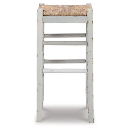 Anya Bar Height Stool Set of 2, Brown Woven Seat, 30 Inch Rustic White