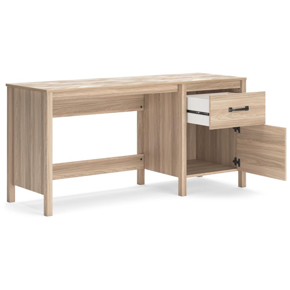 Bette Home Office Desk, 60 Inch Rectangular Brown Top w Side Cabinet