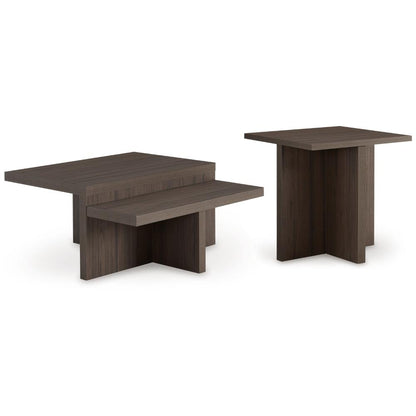 Zeny 2pc Coffee and Side Table Set, Geometric Cross Base, Dark Brown