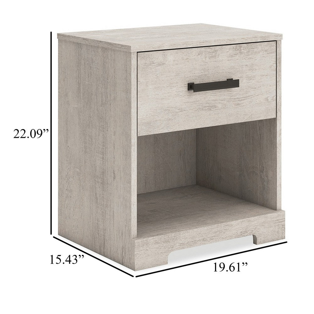 Shawn Nightstand, 1 Drawer and 1 Shelf, Light Gray Wood, 20 Inch