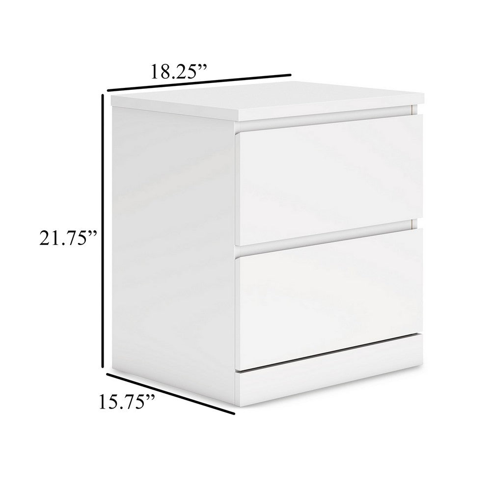 Onira Nightstand, 2 Spacious Drawers, Modern White Wood, 18 Inch