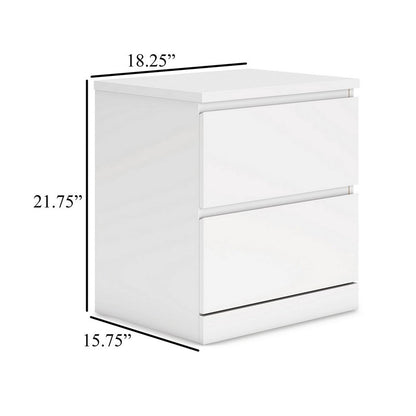 Onira Nightstand, 2 Spacious Drawers, Modern White Wood, 18 Inch