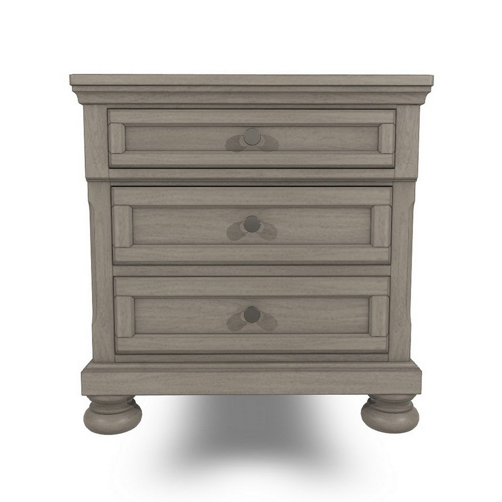 Ryno Nightstand, 2 Drawers, Pull Out Tray, Nickel Round Knobs, Gray