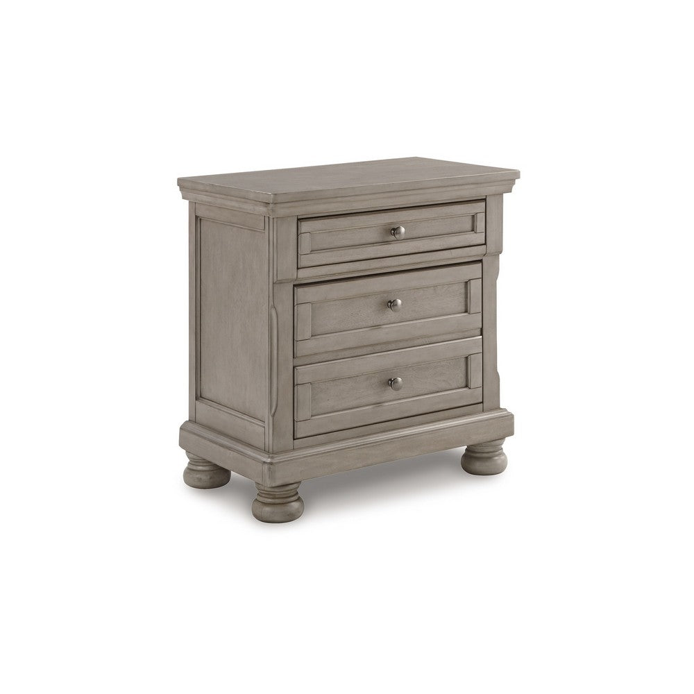 Ryno Nightstand, 2 Drawers, Pull Out Tray, Nickel Round Knobs, Gray