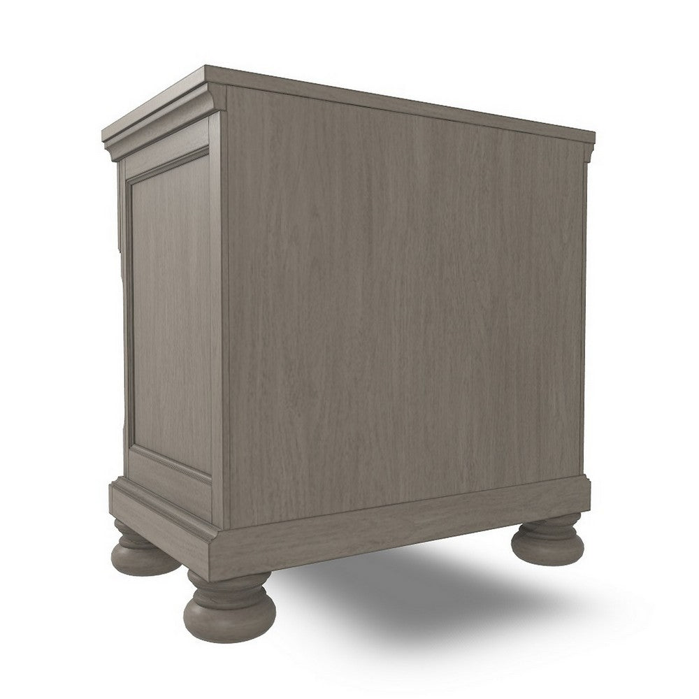 Ryno Nightstand, 2 Drawers, Pull Out Tray, Nickel Round Knobs, Gray