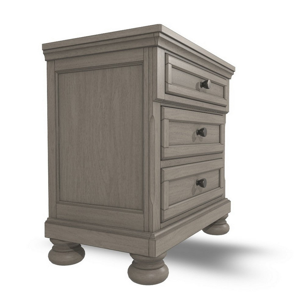 Ryno Nightstand, 2 Drawers, Pull Out Tray, Nickel Round Knobs, Gray
