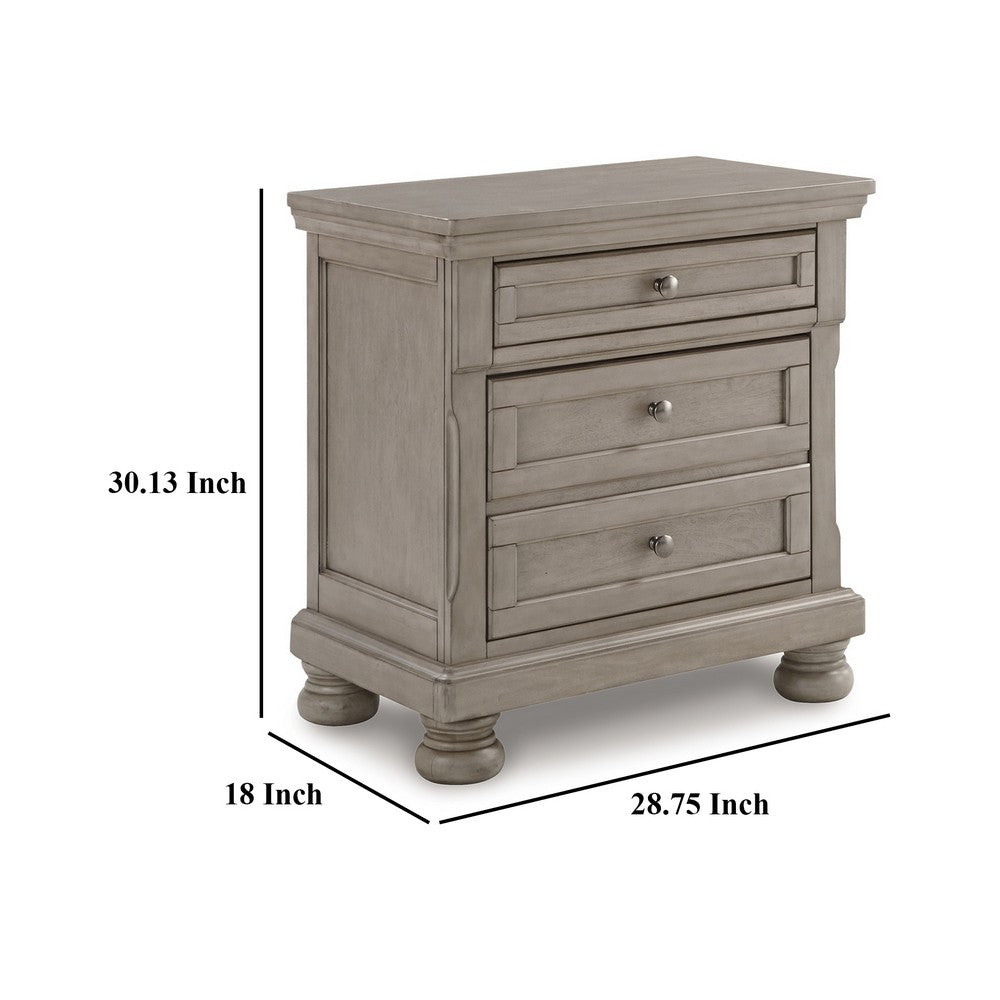 Ryno Nightstand, 2 Drawers, Pull Out Tray, Nickel Round Knobs, Gray