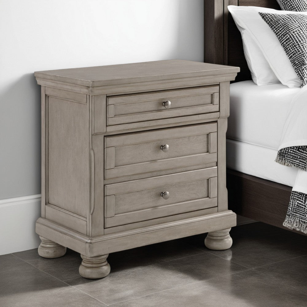 Ryno Nightstand, 2 Drawers, Pull Out Tray, Nickel Round Knobs, Gray