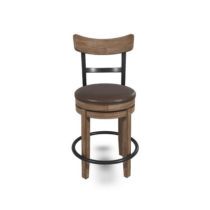 Pine Swivel Counter Height Stool Chair, 24 Inch, Brown Faux Leather